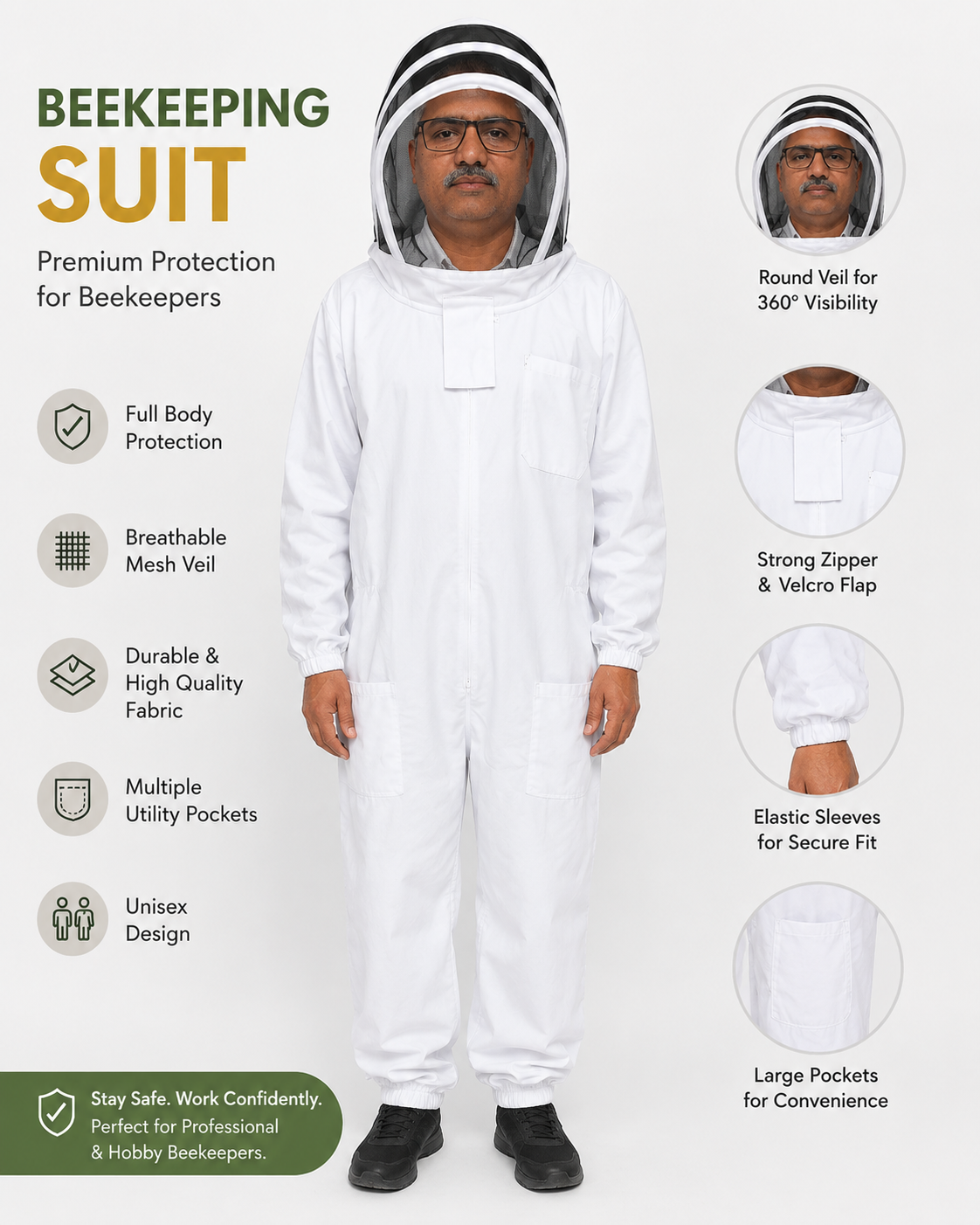 Premium Beekeeping Suit with Round Veil